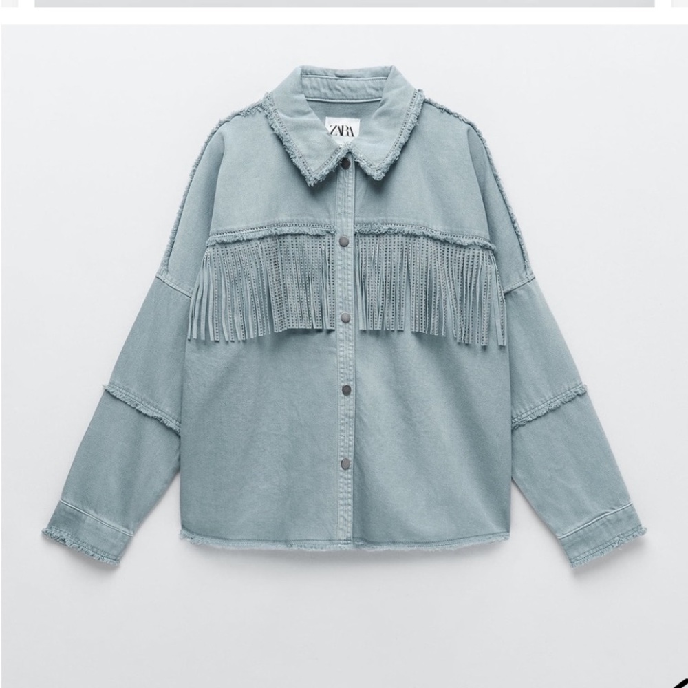 Zara Denim Fringe Shirt Jacket